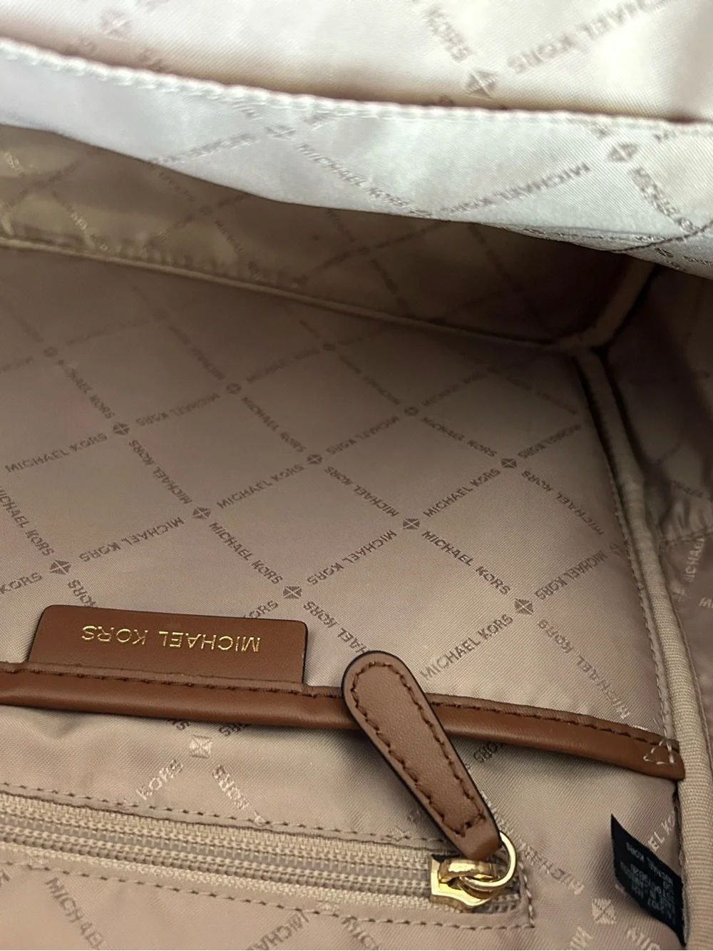 Michael Kors Cream & Brown MK Logo Dome Backpack
